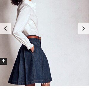 Boden Pleated Denim Skirt | Indigo A-Line | US 10 Petite